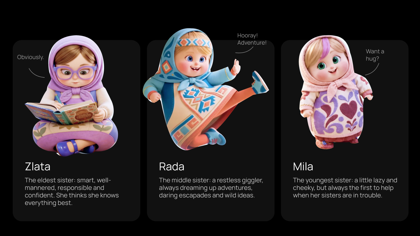 Zlata, Rada and Mila — the three matryoshka sisters