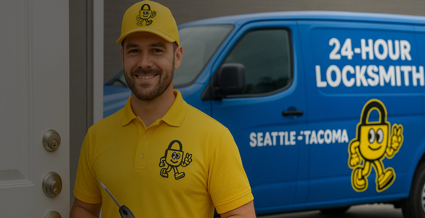 Locksmith technician by service van