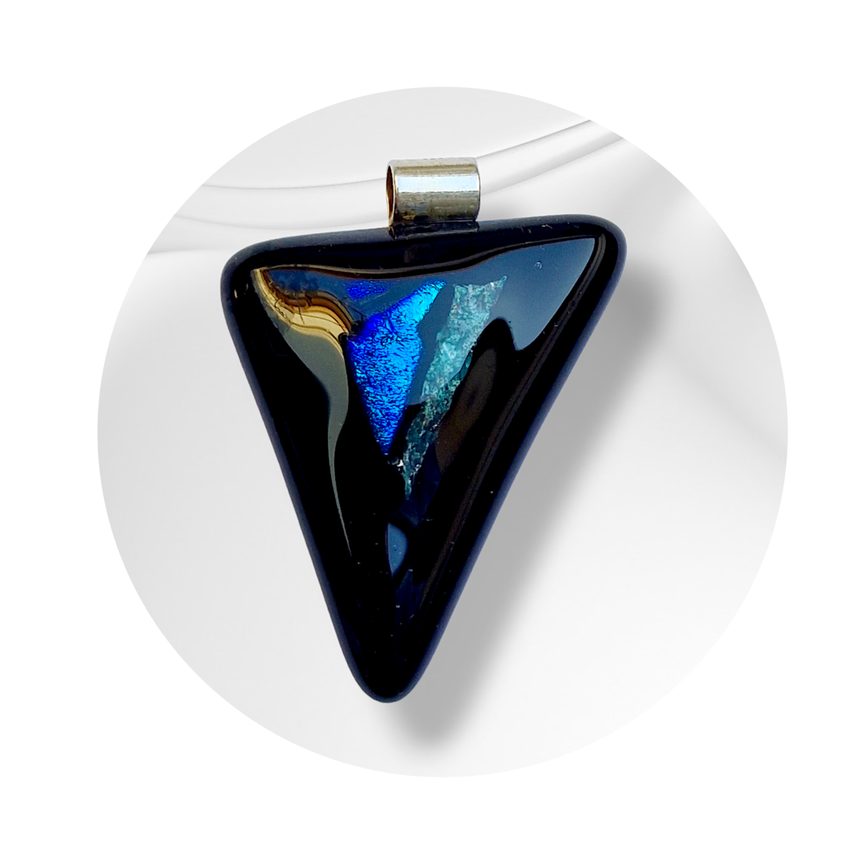 Large women's dichroic glass pendant with geometric shape