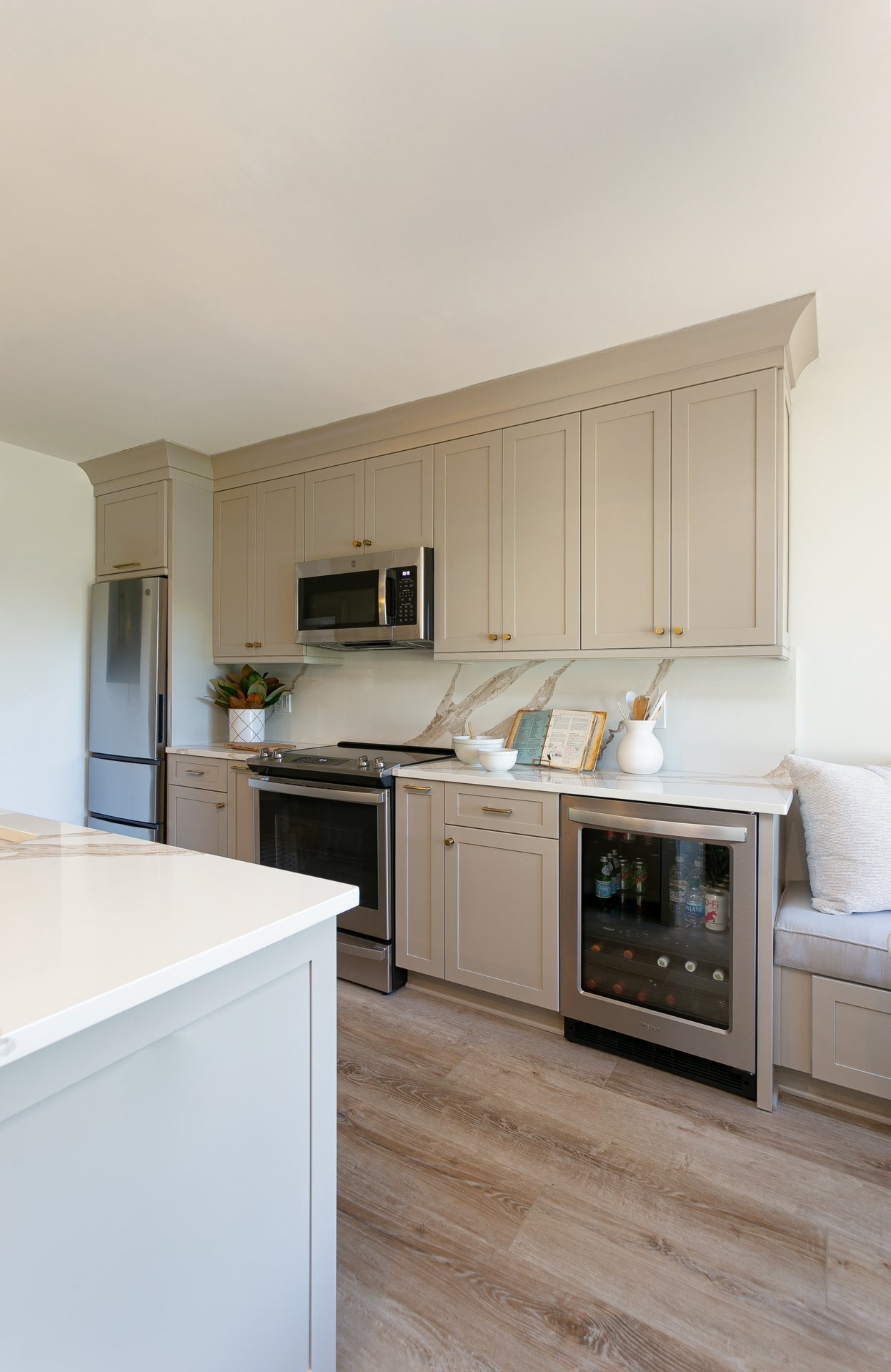 Fabrication and Installation of Kitchen Countertops and Island with Integrated Sink and Backsplash