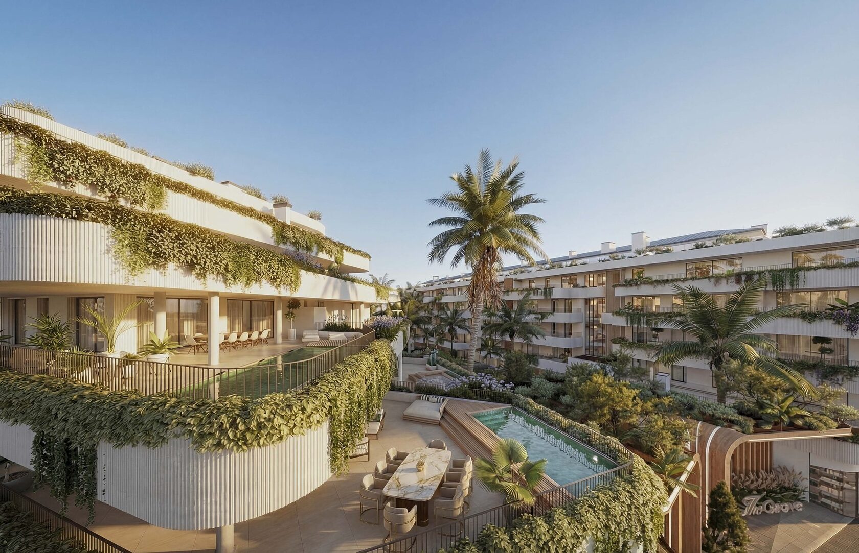 The garden courtyard at the heart of The Grove