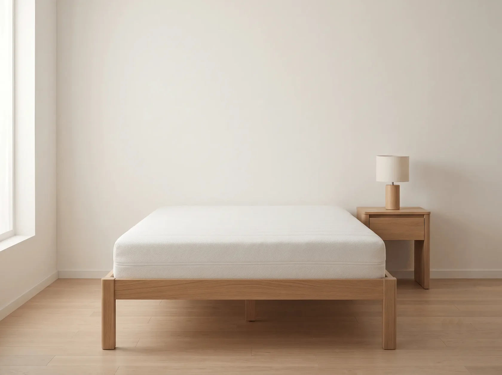 Queen-Size-Matratze 160 x 200 cm auf einem hellen Bettgestell