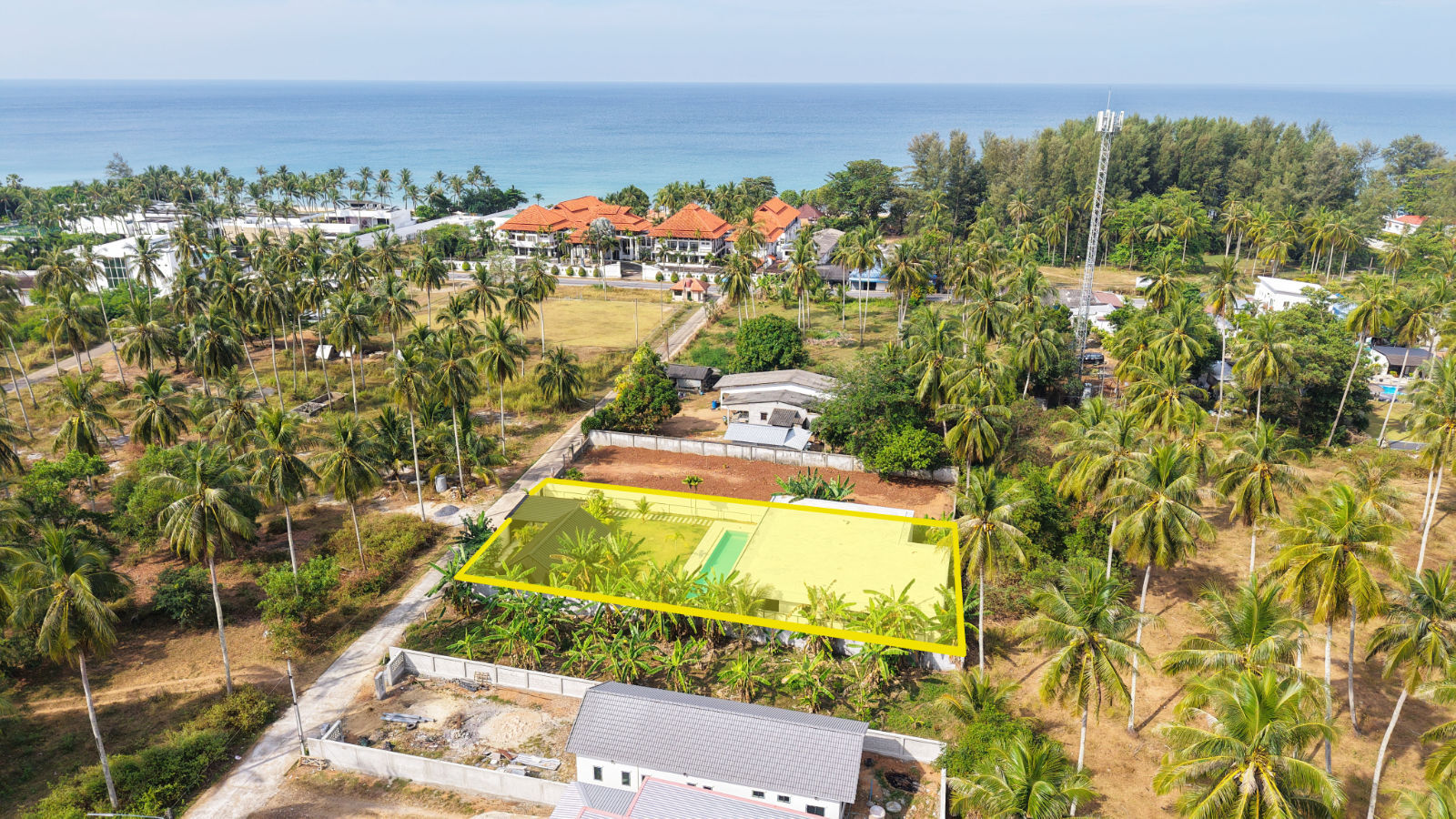 Aerial view of the inland pool villa and grounds, Natai