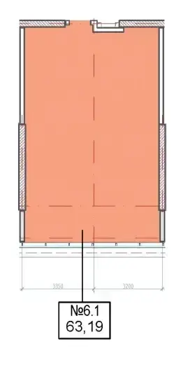Планировка офиса №61 площадью 63,19 м² в БЦ PlatON