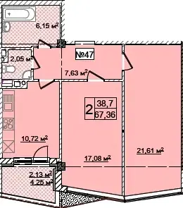 2-комнатные планировка Costa Fontana — вариант 10
