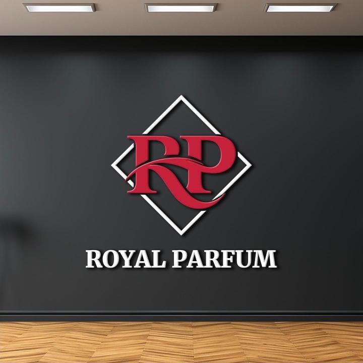 Royal Parfum logo on a dark showroom wall