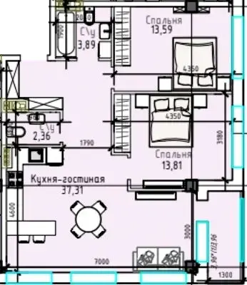 2-комнатные — вариант 8 в Пространстве на Радостной