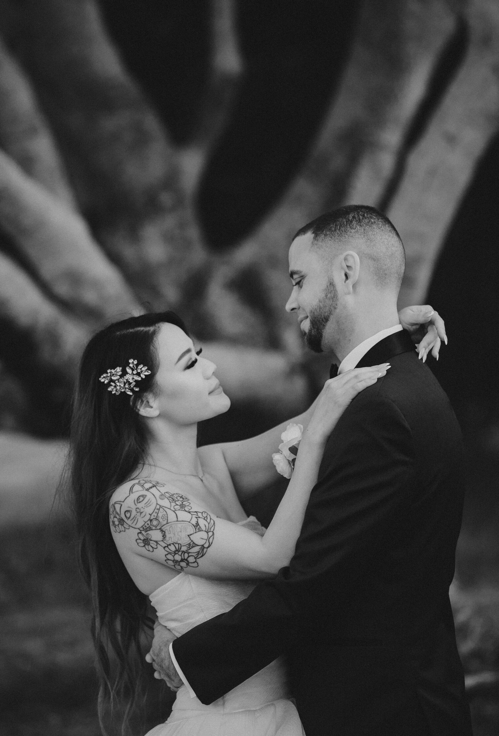 Black and white intimate wedding photography