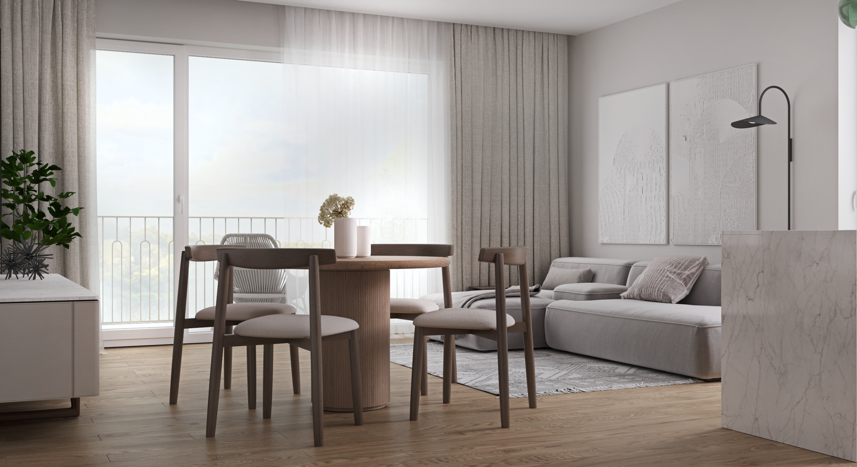Open-plan apartment interior design from the InsideOut portfolio