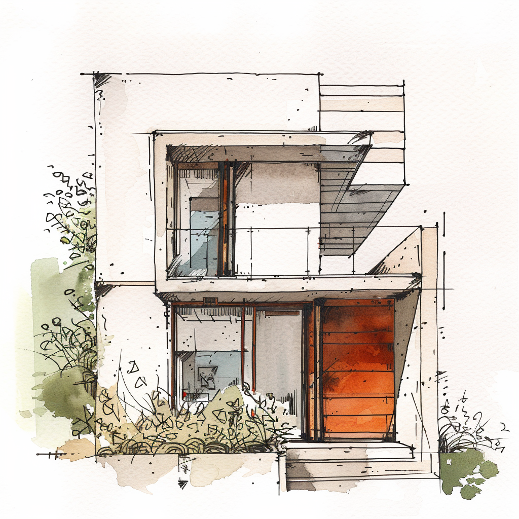 Ilustración acuarela de vivienda unifamiliar — tipología residencial