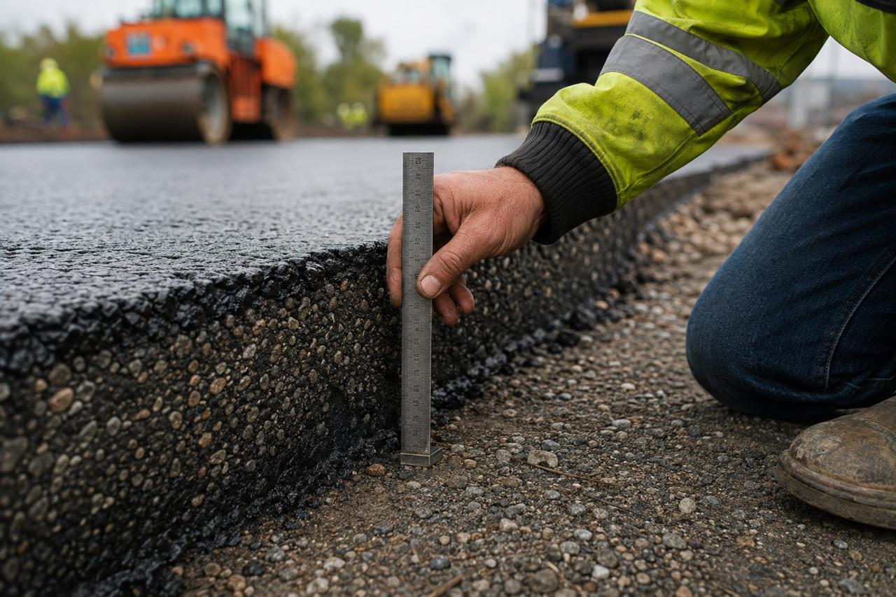 Измерване на действителната дебелина на уплътнен асфалтов пласт