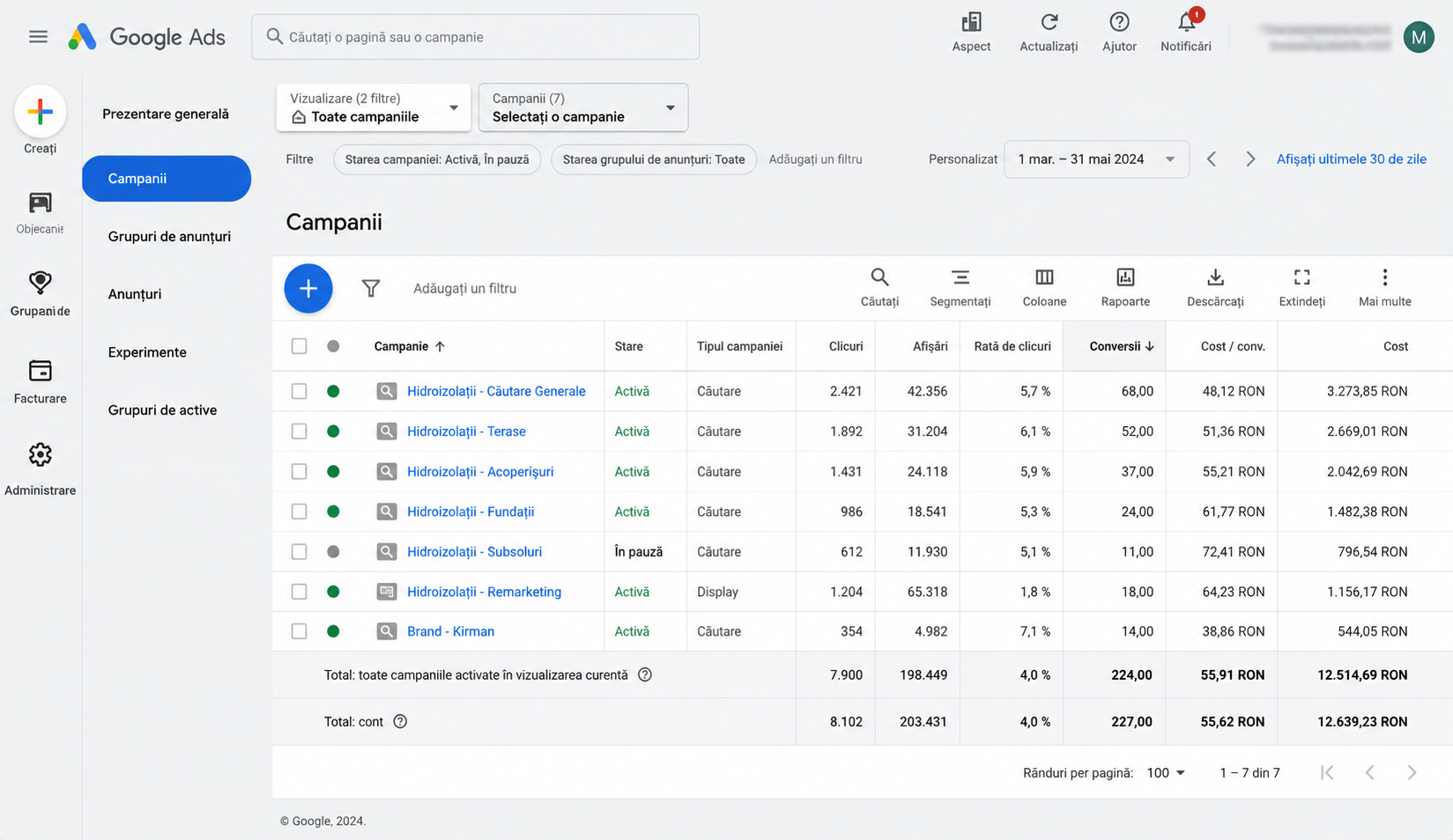 Google Ads — campanii KIRMAN
