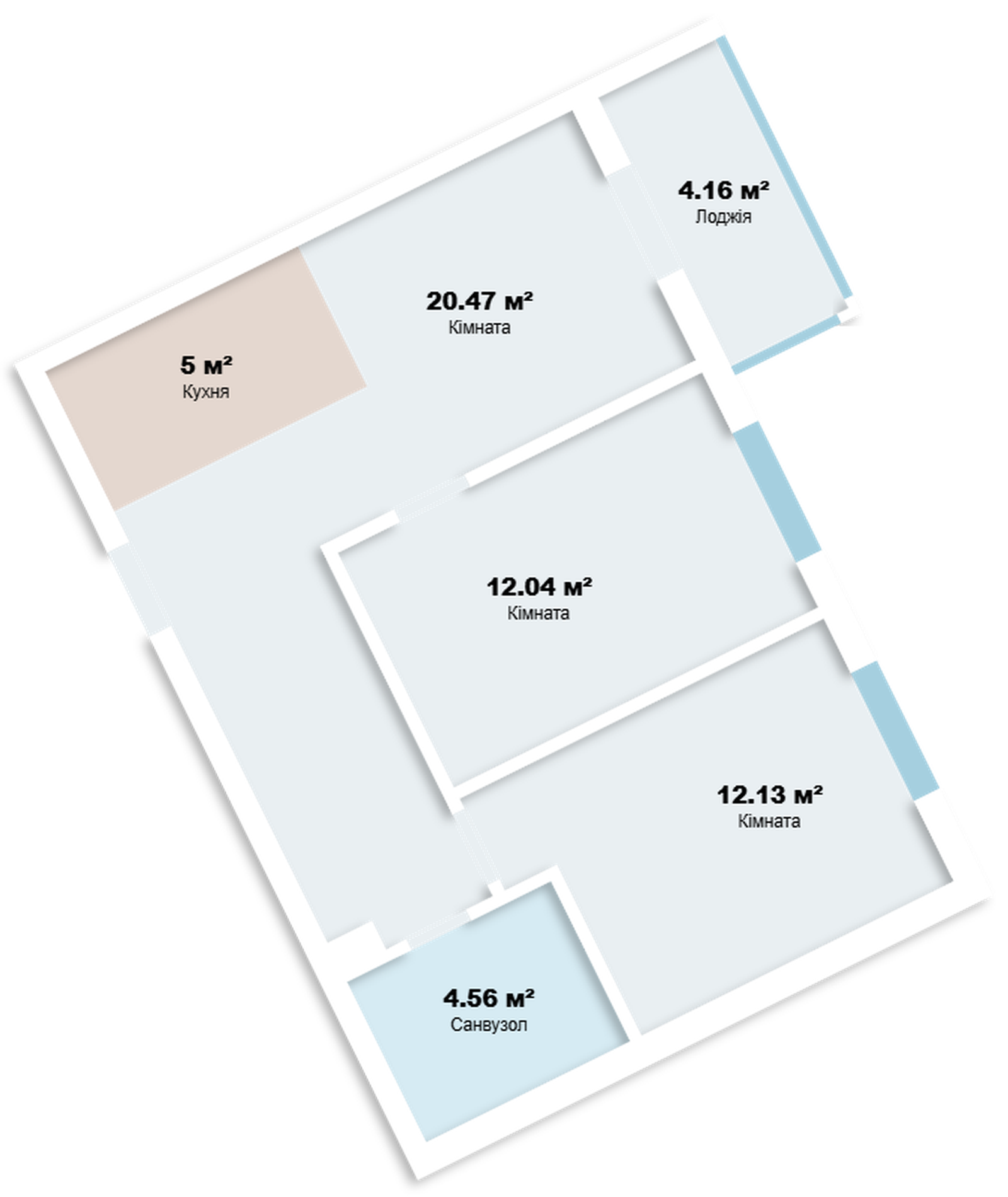 Планування 2-кімнатної квартири в ЖК Акварель 7 — варіант 1