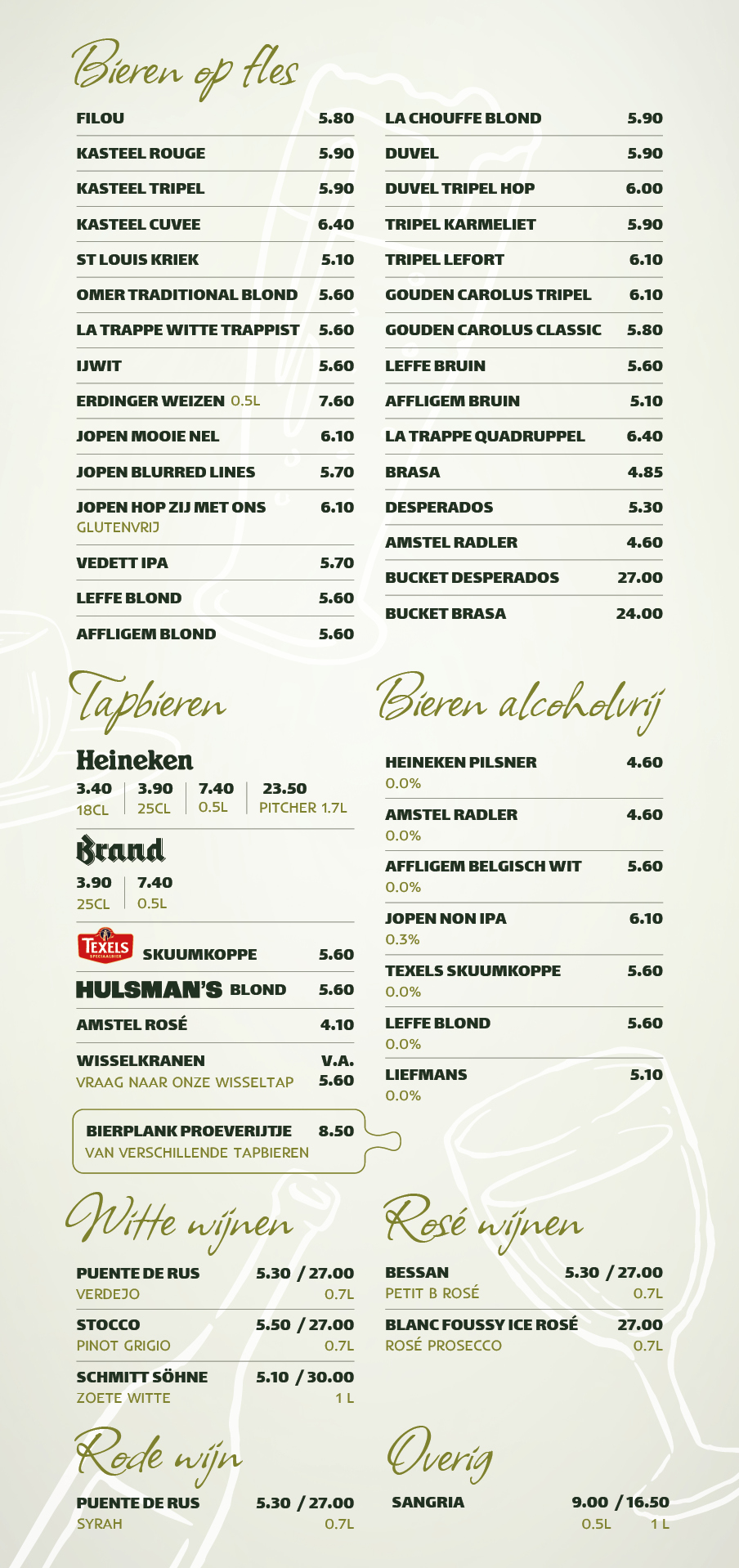 Menukaart Grand Café &amp; Hotel Hulsman