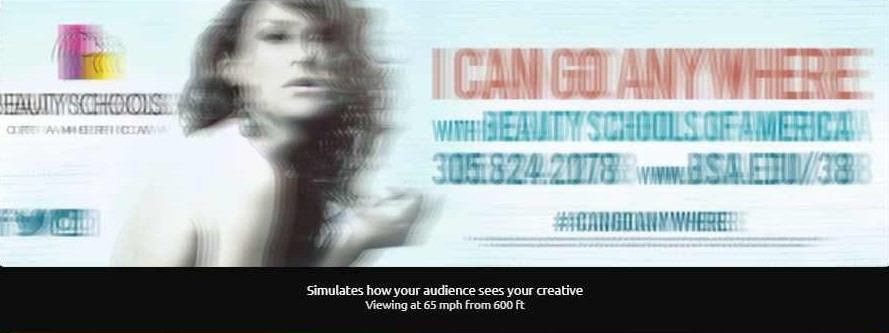 Speed View simulation showing how this OOH ad appears at speed and distance