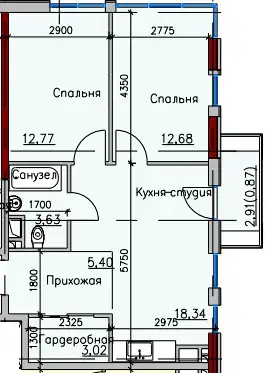 2-комнатные — вариант 14 в Пространстве на Радостной