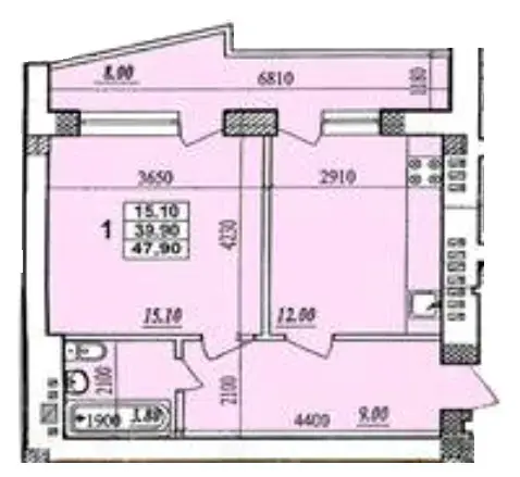 Планировка 1-комнатной квартиры в ЖК Парковый — вариант 5