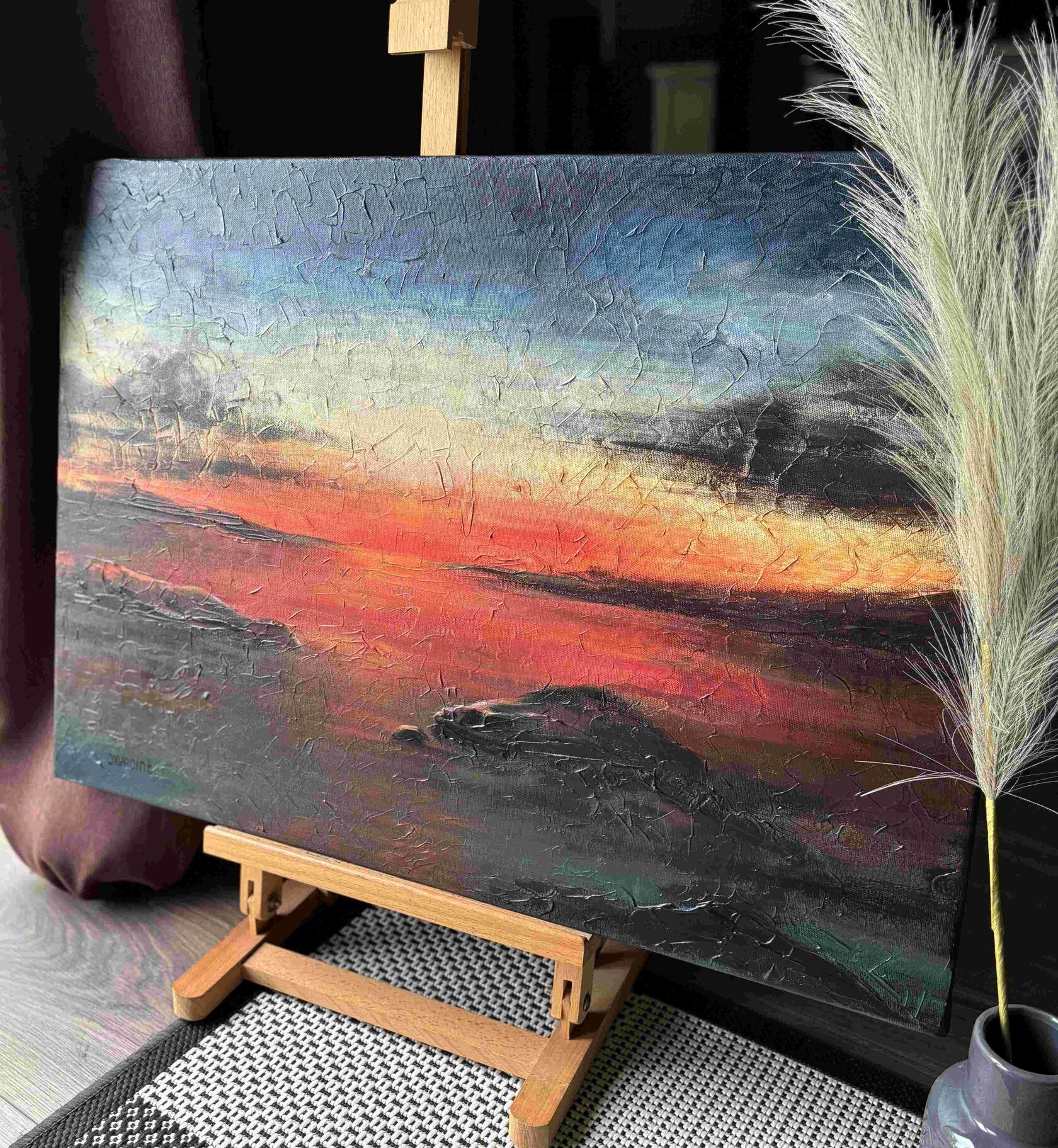 Acrylic painting sunset, mixed media, night, painting for sale Oxana Kravtsova Oxypoint