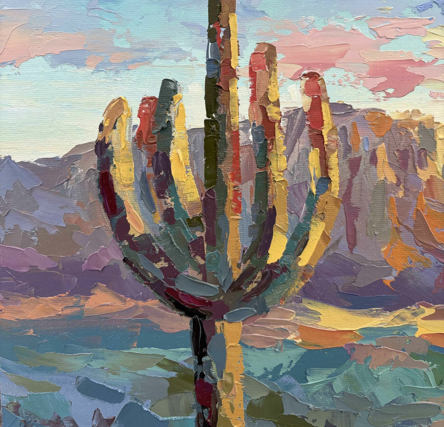 Saguaro oil paintings, sunset in the desert