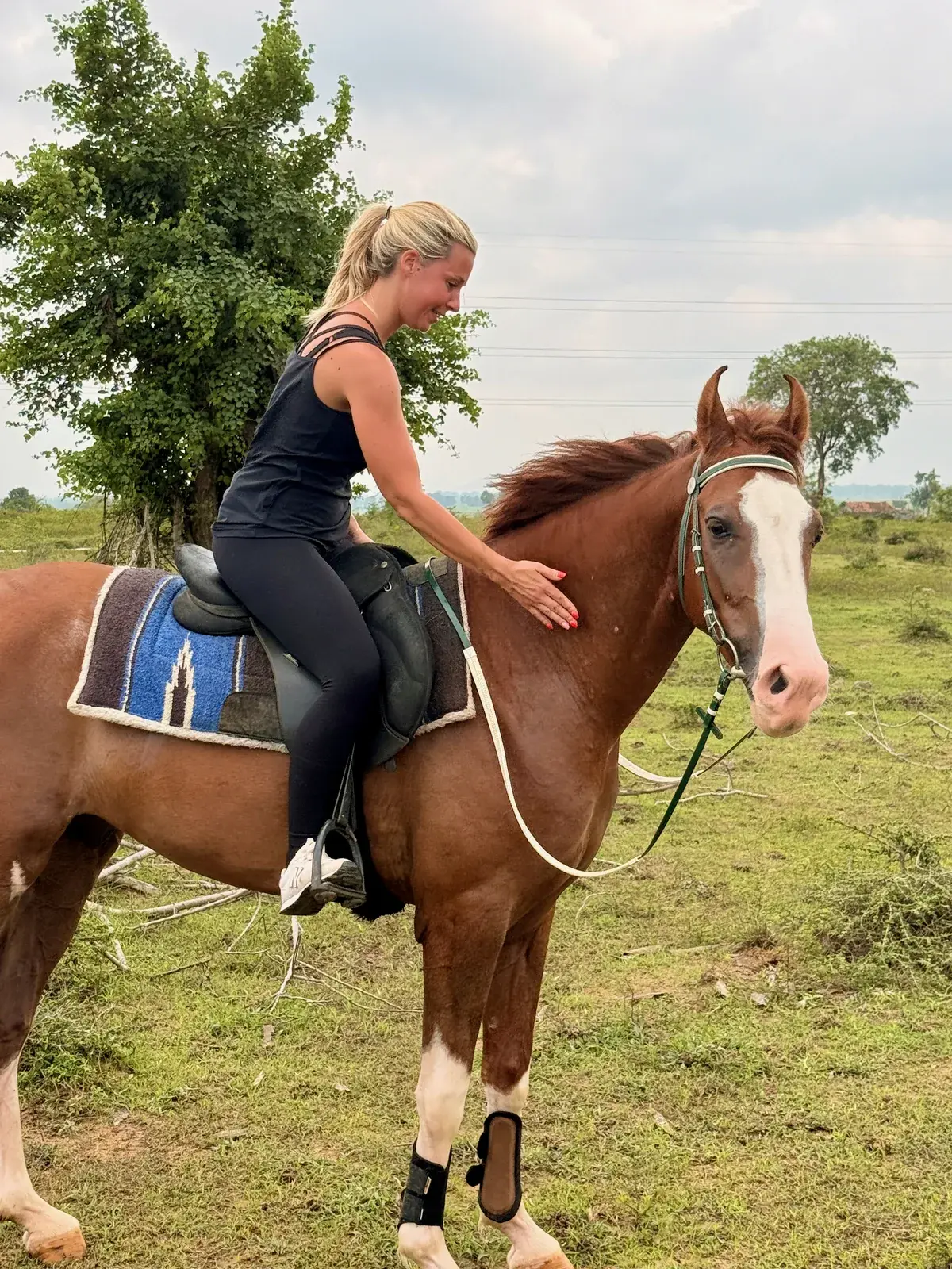 Guest connecting with a horse during a horsemanship training holiday at Vonfidel Ranch in Sri Lanka