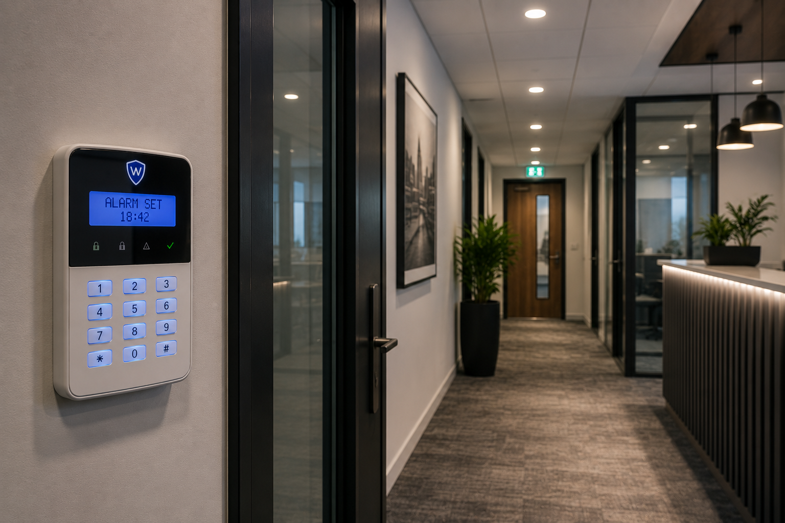 Commercial office protected by an intruder alarm