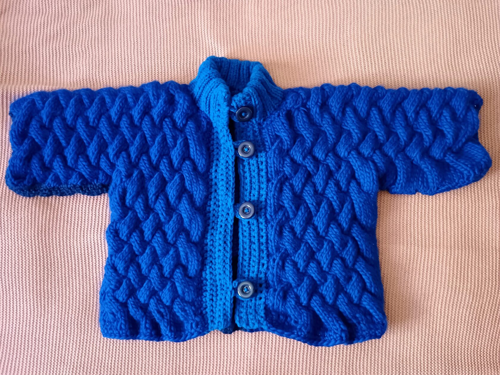 Exclusive one-of-a-kind hand-knitted cardigan in royal blue