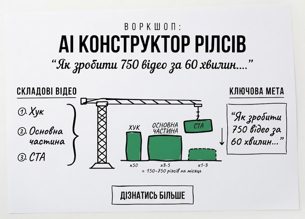 Воркшоп: АІ Конструктор Рілсів — 750 відео за 60 хвилин