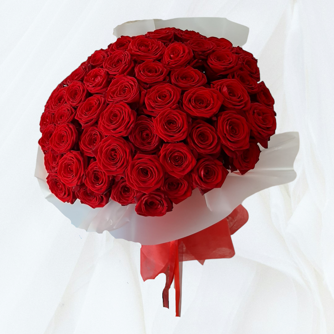 a bouquet of red roses