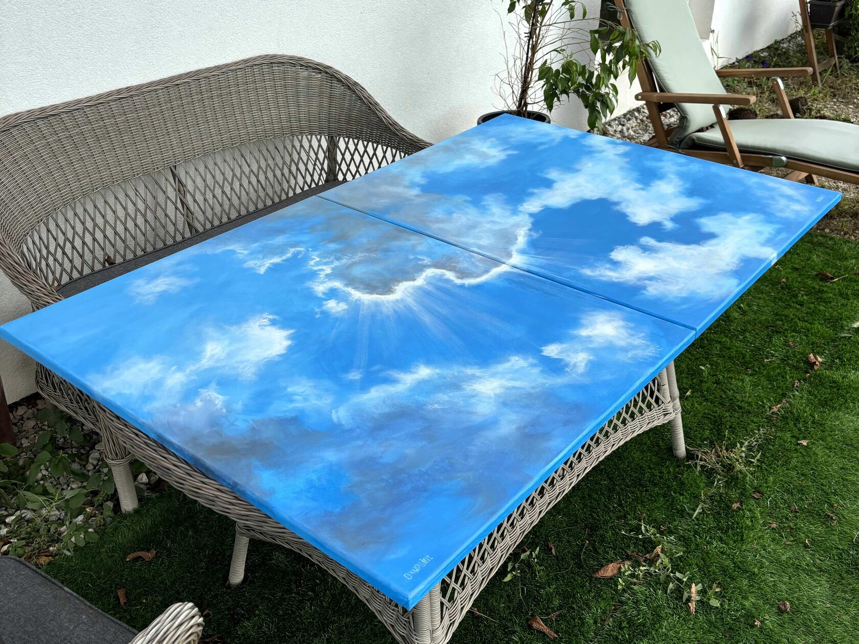 Acrylic painting White Clouds, Cloudscaps, Cloud, blue painting, diptych, large wall art for sale, buy art from artist, buy original paintings, painting for sale Oxana Kravtsova Oxypoint