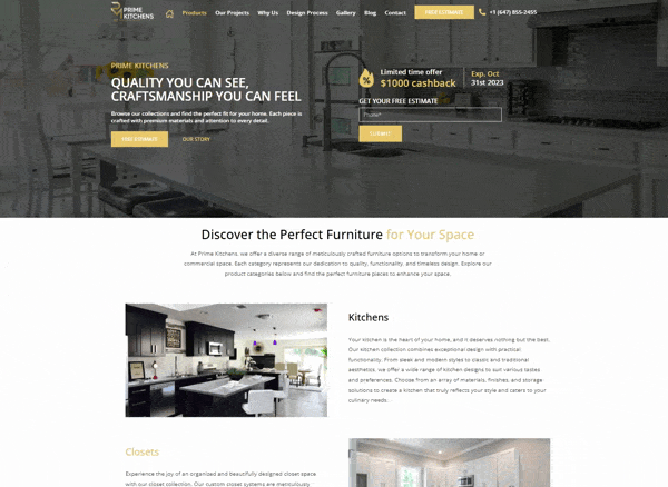 Анимация раздела продукции Prime Kitchens