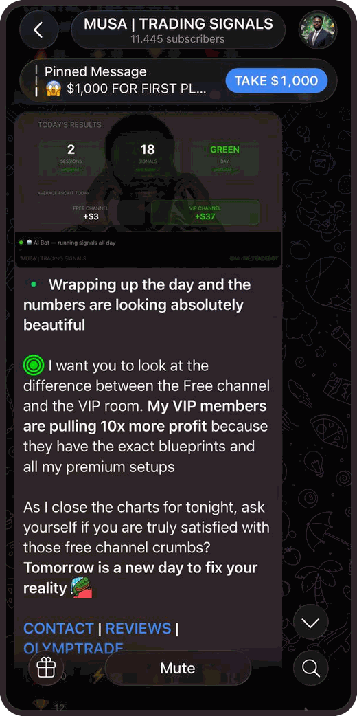 Screenshot of the MUSA | Trading Signals Telegram channel