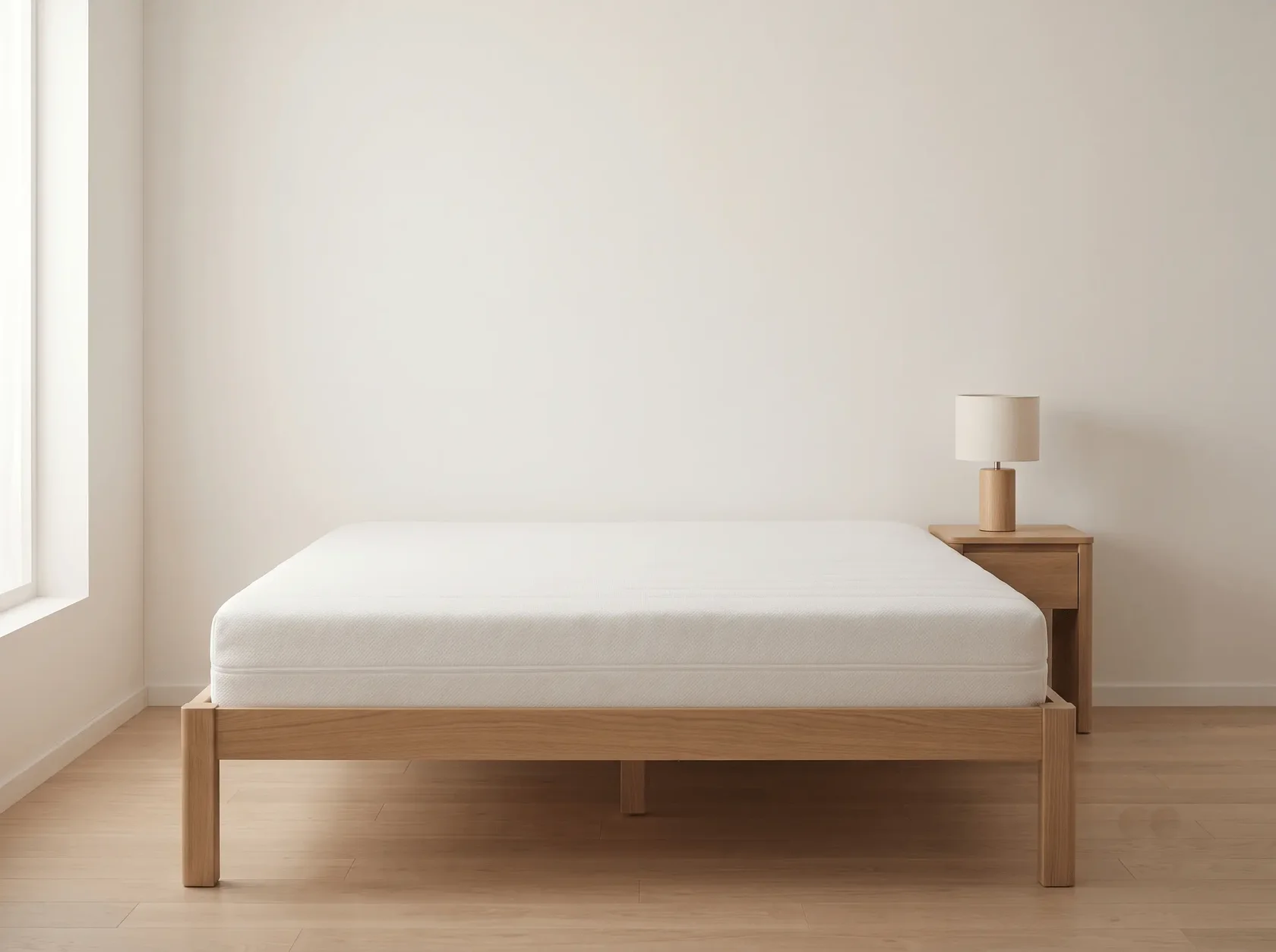 King-Size-Matratze 180 x 200 cm auf einem hellen Bettgestell