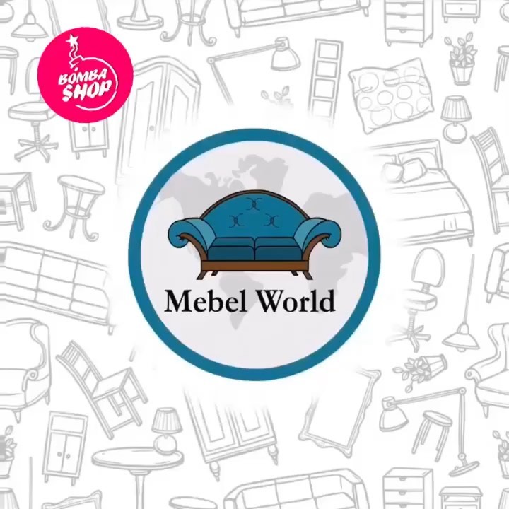 Mebel World logo on a furniture-pattern background