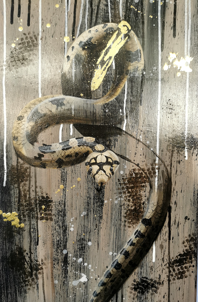 Schlangen Gemälde modern – Symbol für Wandel und fließende Energie