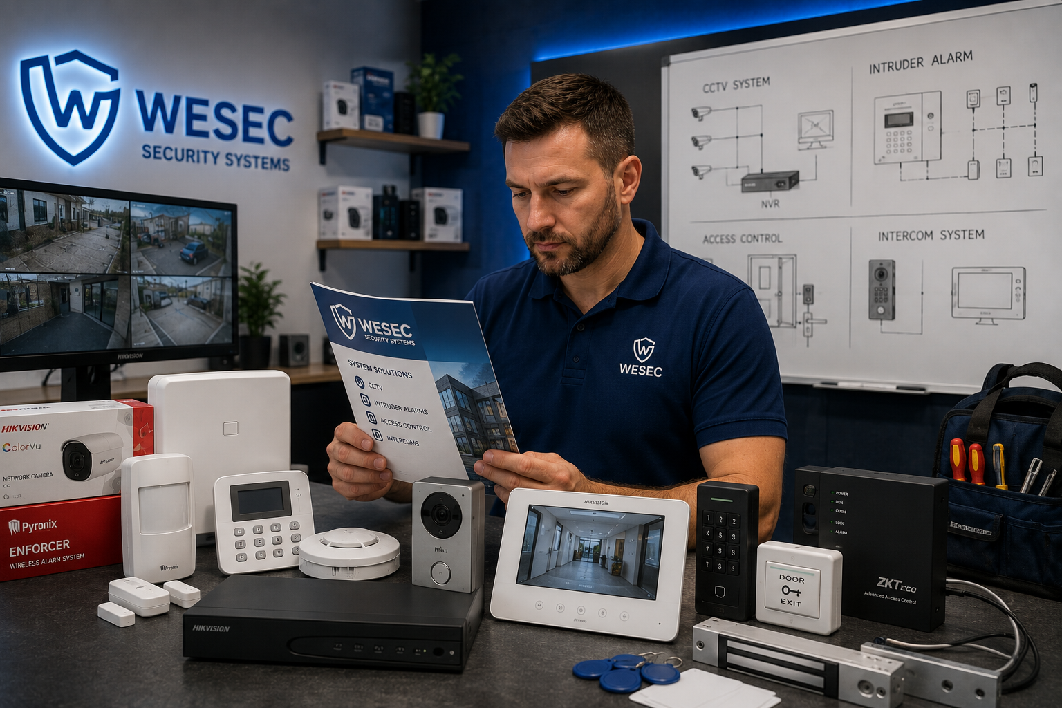 WESEC security engineer with CCTV, alarm, access control and intercom equipment