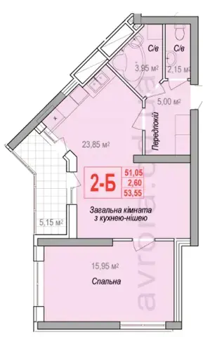 Планировка 2-комнатной квартиры в ЖК Аврора — вариант 3