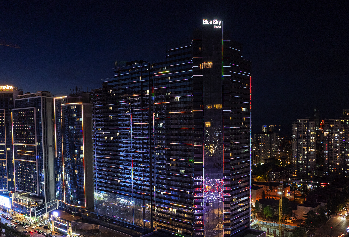 Blue Sky residential tower on the Batumi seafront at sunset