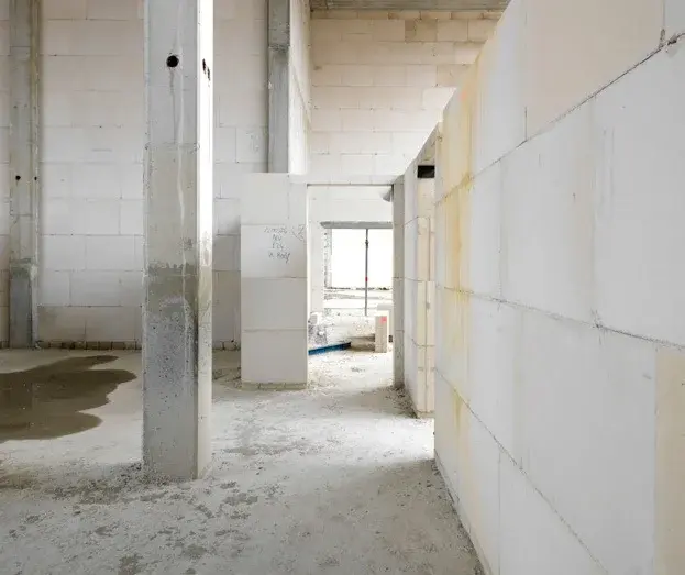 Internal walls built from white Silka masonry blocks during construction