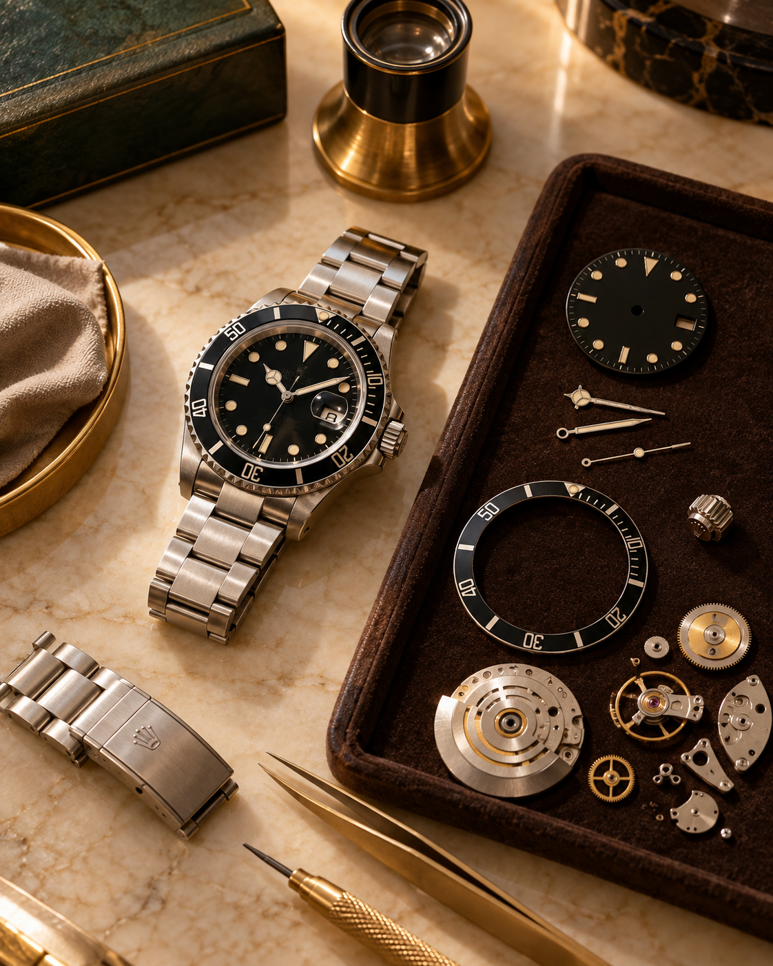 Rolex dial bezel bracelet and clasp inspected for condition and originality