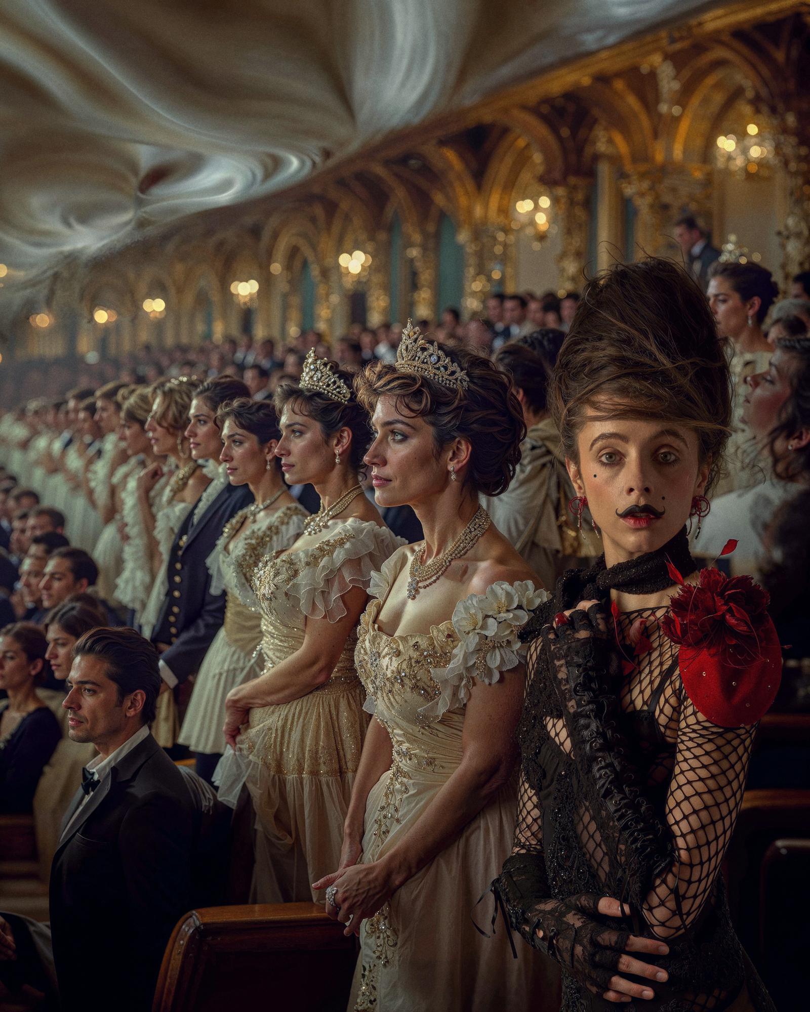 Theatrical fashion portrait in a historic auditorium