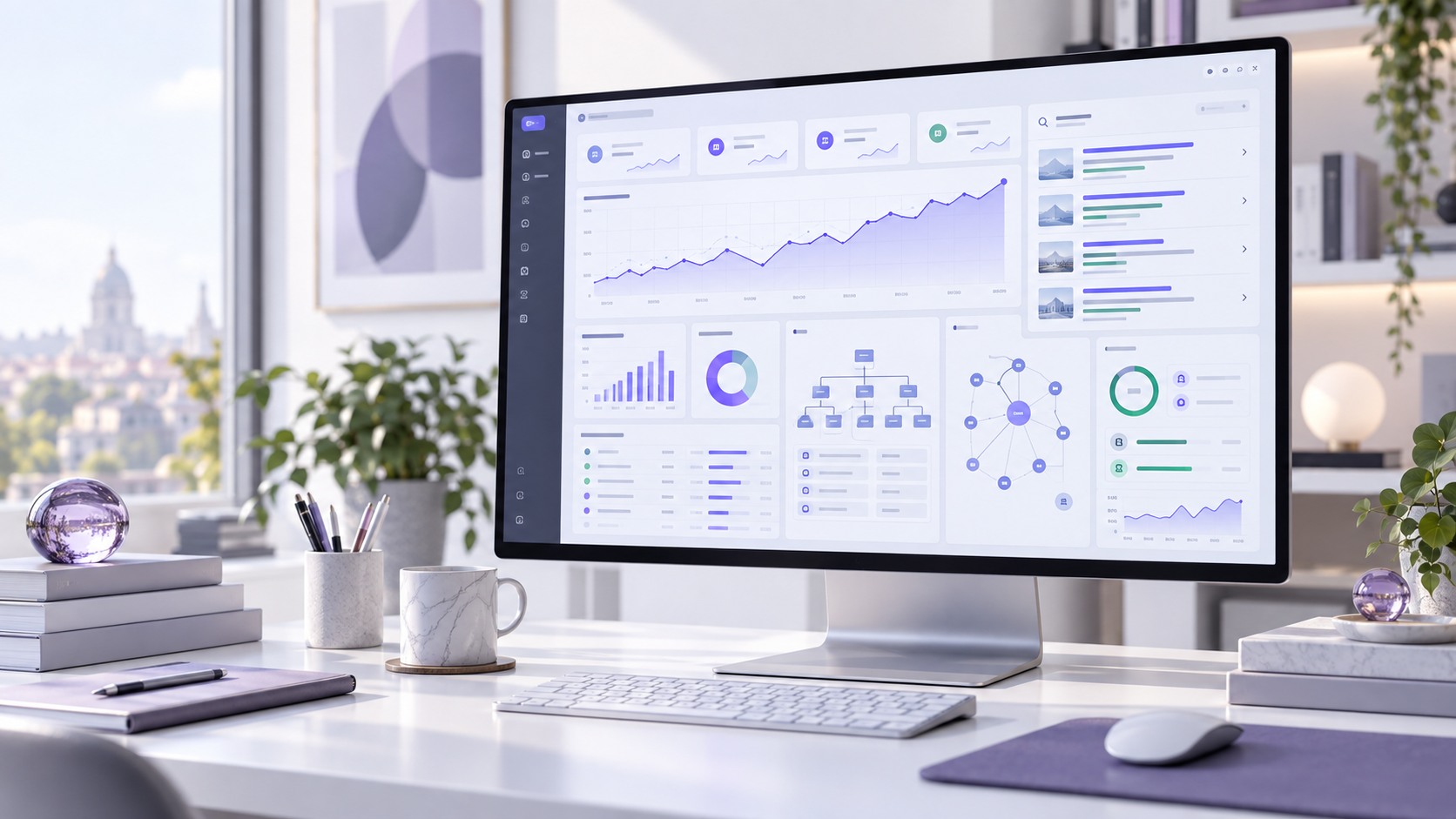 SEO dashboard showing keyword rankings, organic growth, site structure and technical performance metrics