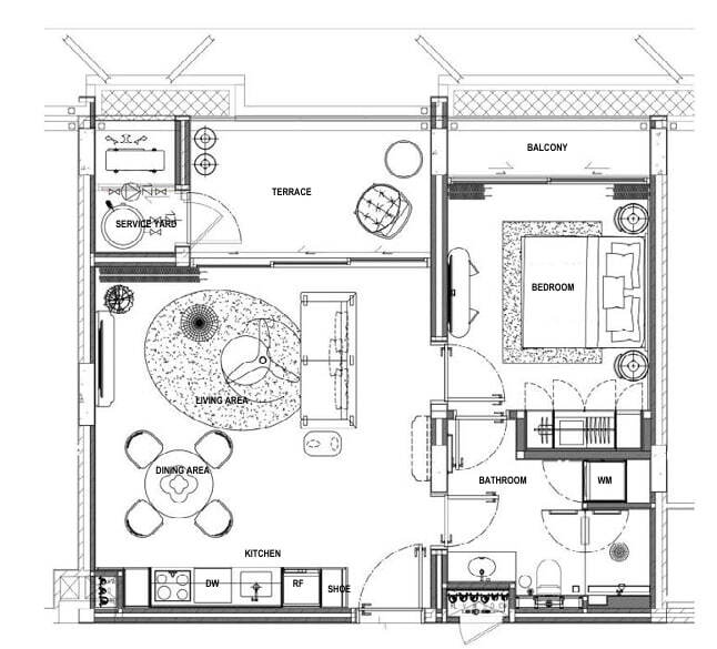 Планировка Eden Residences — 1 спальня, тип A, 72 м²