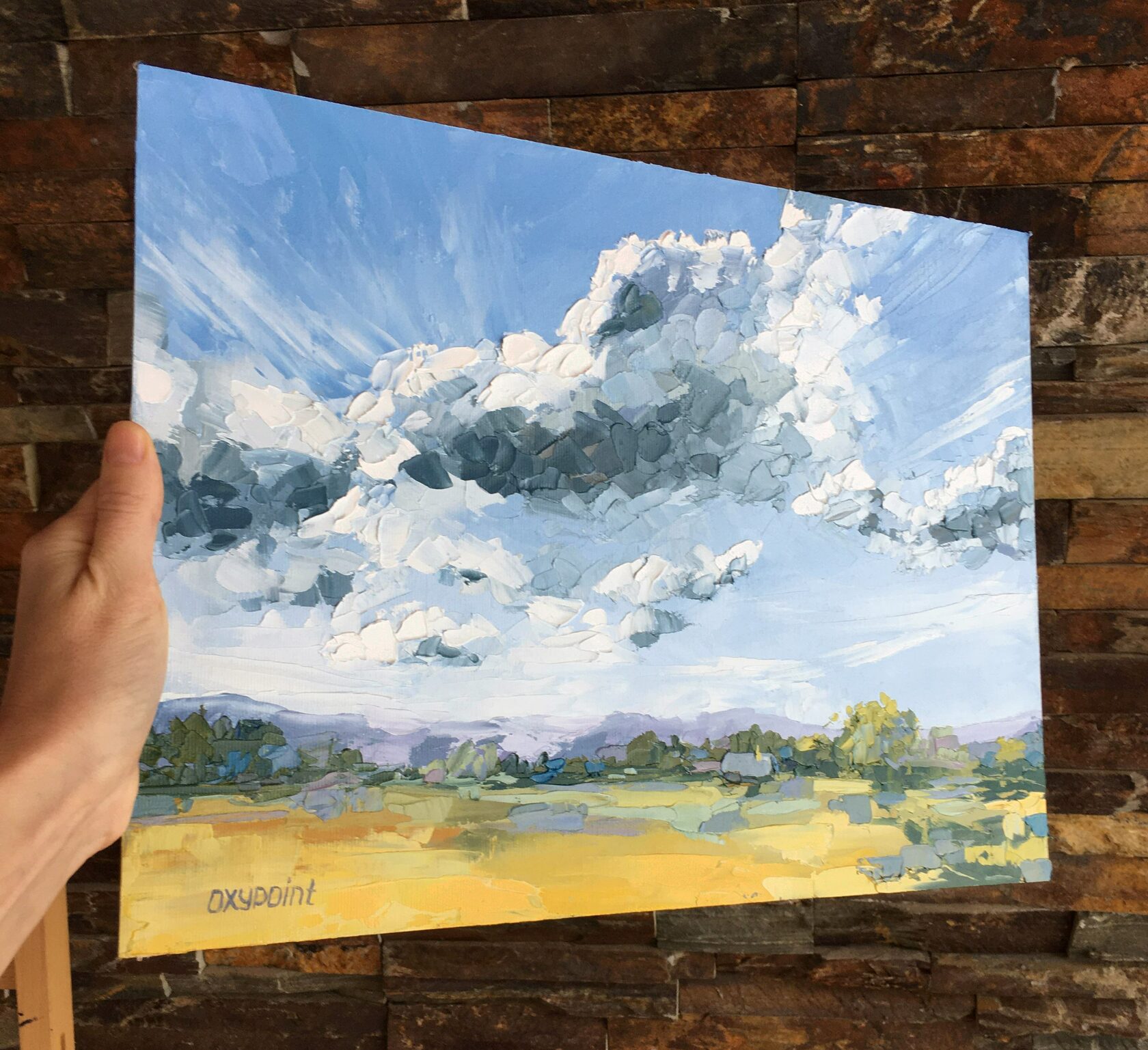 clouds oil painting, rural landscape