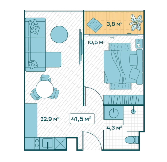 Планировка 1 спальня 41,5 м² Sun Hills Lakeside