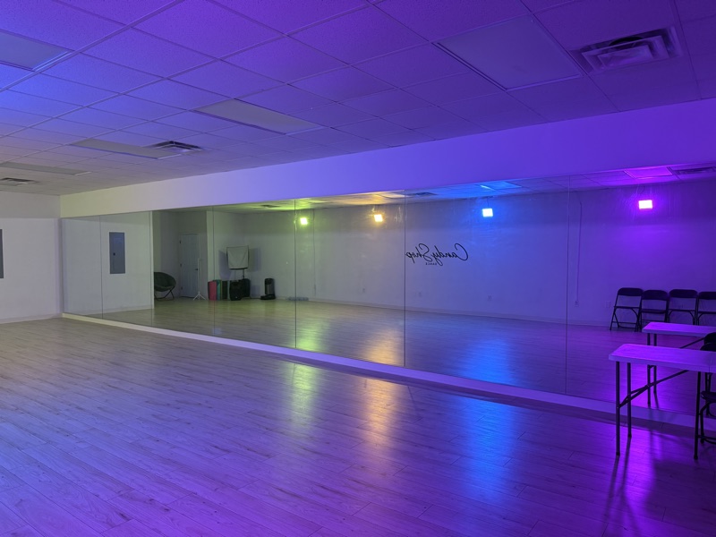 CandyShop Dance studio mirror wall with atmospheric colored lighting