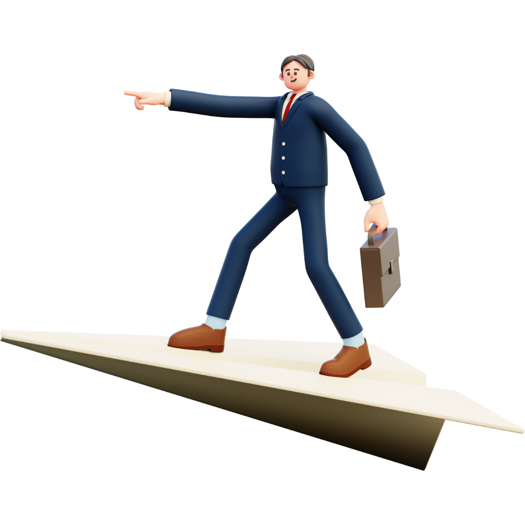 office employee rushing on a paper plane towards new job at GM Service