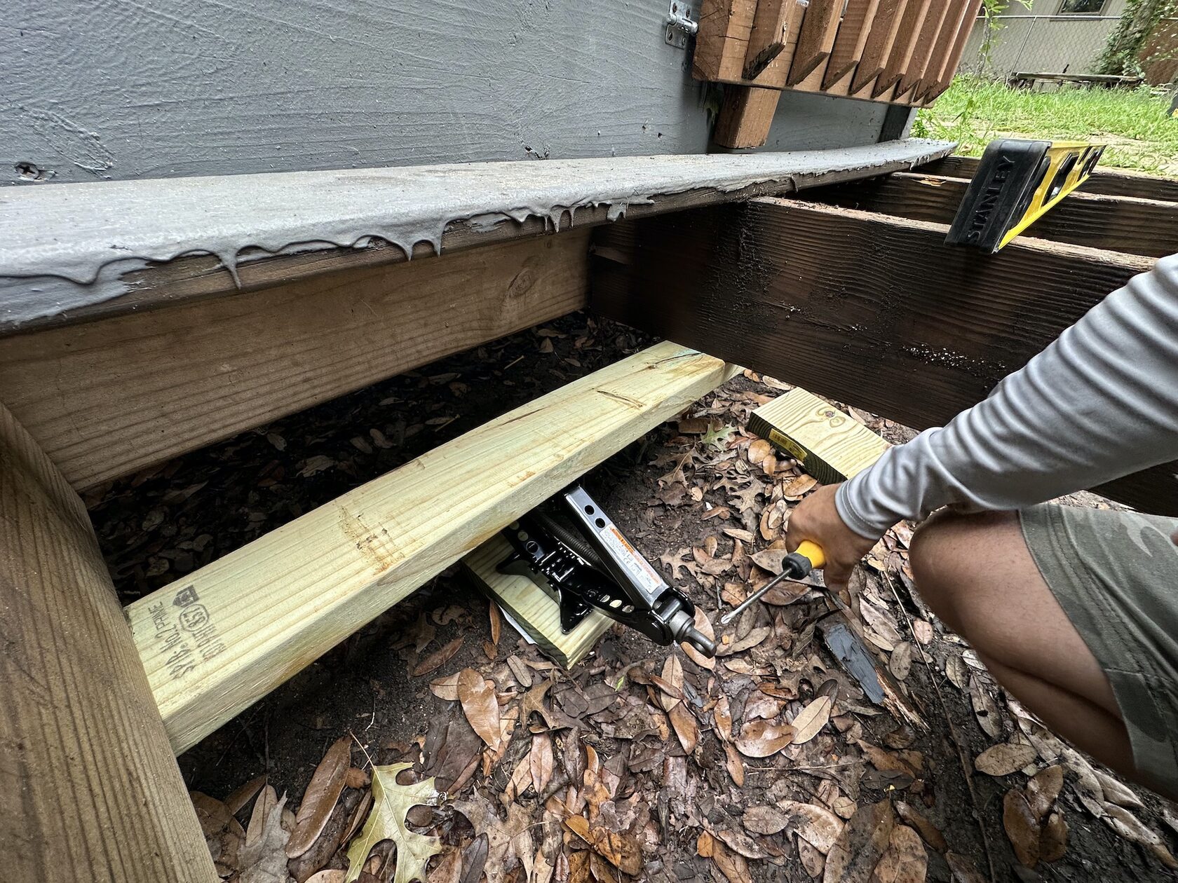 Lower level framing reinforcement two-level deck Lakeway TX