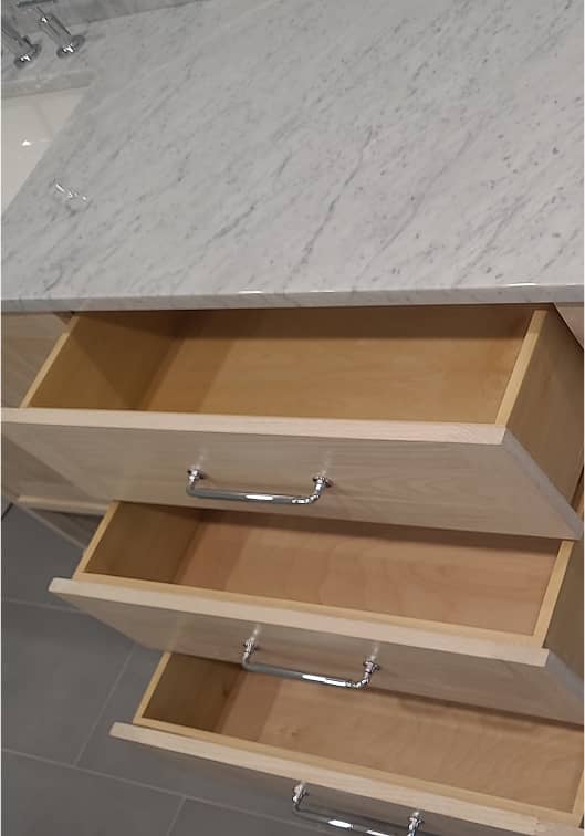 Dovetailed drawer boxes of bathroom vanity 