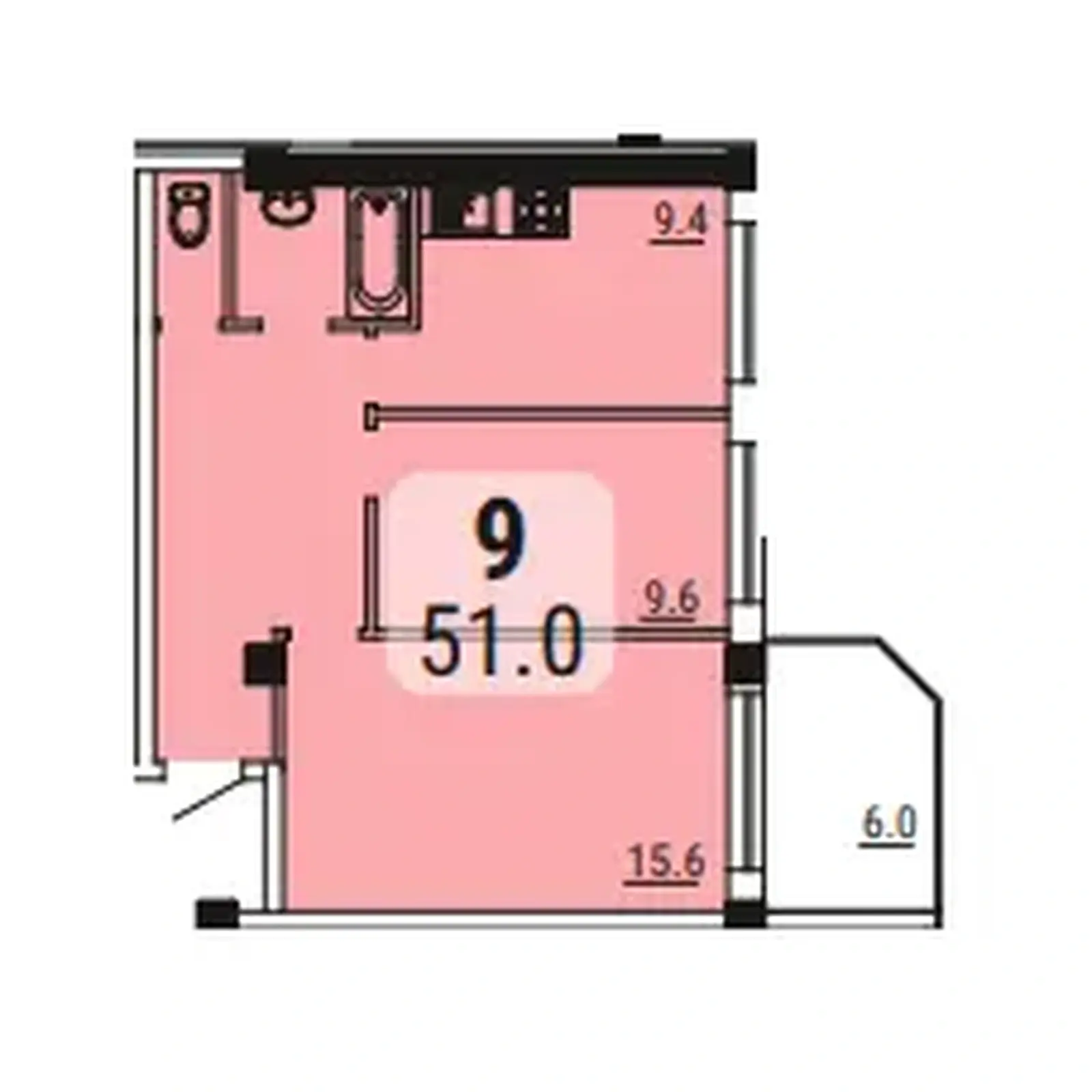 Планировка 2-комнатной квартиры 51 м² в ЖК Малинки