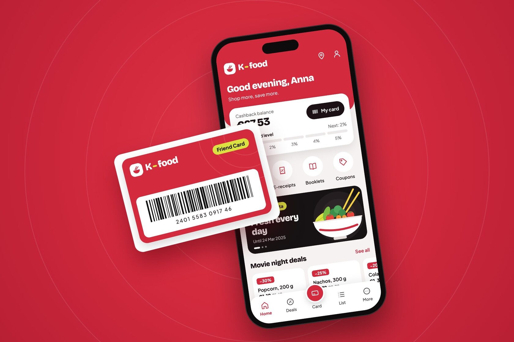 K-food loyalty app with digital card and store map